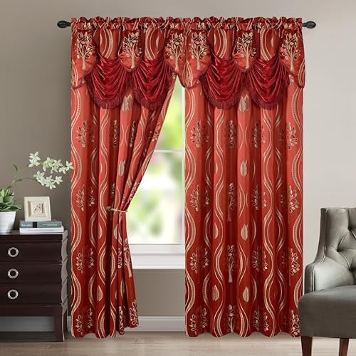 Elegant Comfort Curtain Panel Set with Attached Valance and Backing, 84"L x 54"W, Burgundy, Set of 2 Deal