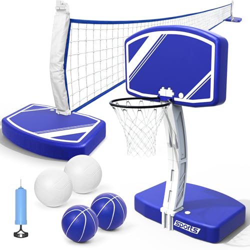 2 in 1 Pool Basketball Hoop & Pool Volleyball Net Set