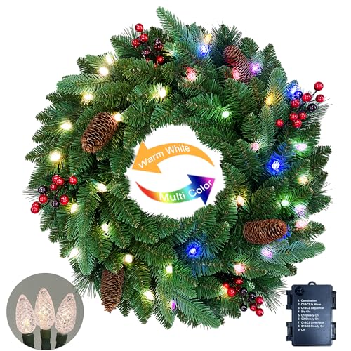26-Inch Pre-Lit Christmas Wreath with 40 LEDs and Timer
