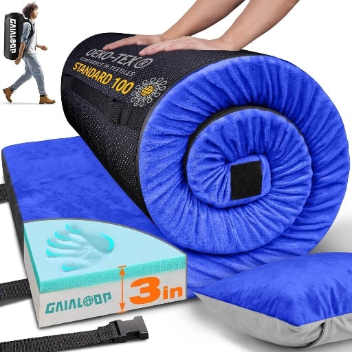 3 Inch Dual Layer Thick Memory Foam Camping Mattress Pad