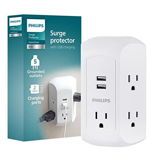 Philips 5-Outlet Extender Surge Protector w/ 2x USB-A Deal