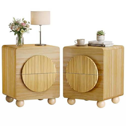 Set of 2 Fluted 23-inch Nightstands with Solid Wood Legs and Modern Round Moon Handles Deal