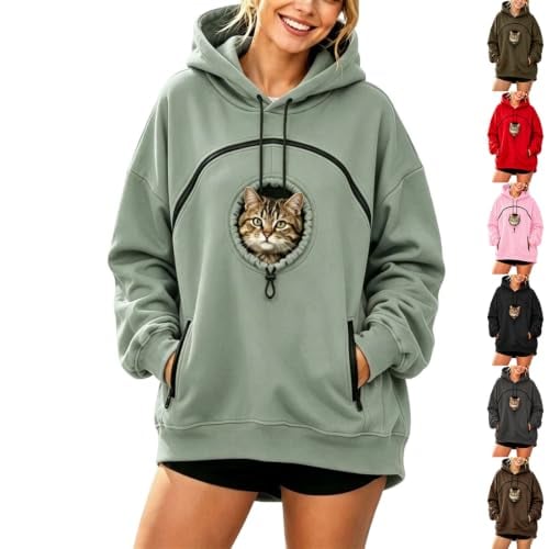 Womens Cat Pouch Hoodies Pullover