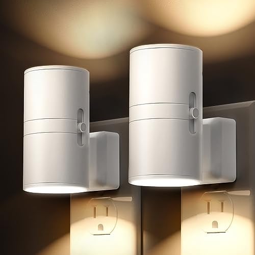 L Lohas Dimmable Wall Plug Light Sensor LED Night Light 2-Pack (3000K Soft White, White) Deal