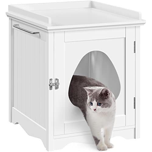 Yaheetech Cat Litter Box Enclosure with Side Towel Bar