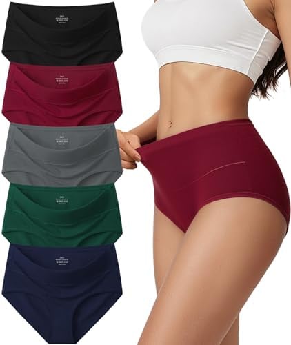 Vevmon Cotton Underwear for Women High Waisted Full Coverage Briefs 5 Pack Deal