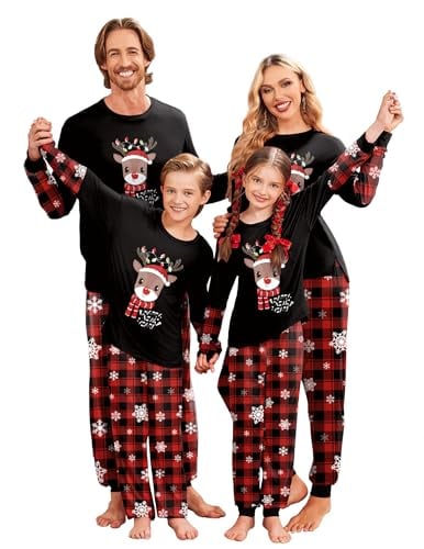 Ekouaer Family Christmas Pajamas Matching Sets with Print Tops and Pants
