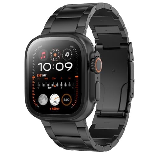 LULULOOK Men's Grade 2 Titanium Metal Watch Band for Apple Watch