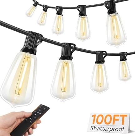 100' Brightever LED Outdoor Edison String Lights with Remote