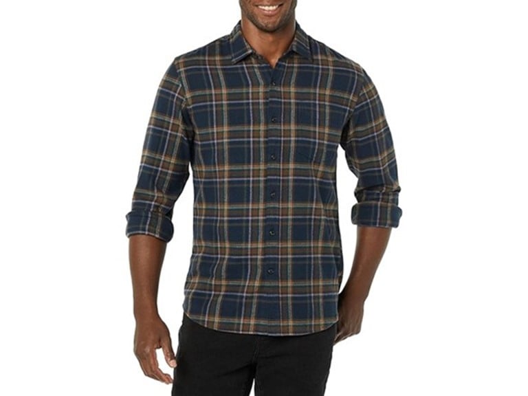 Amazon Essentials Men's Slim-Fit Flannel Shirt (Burgundy Grey Plaid, S and L Only) Deal