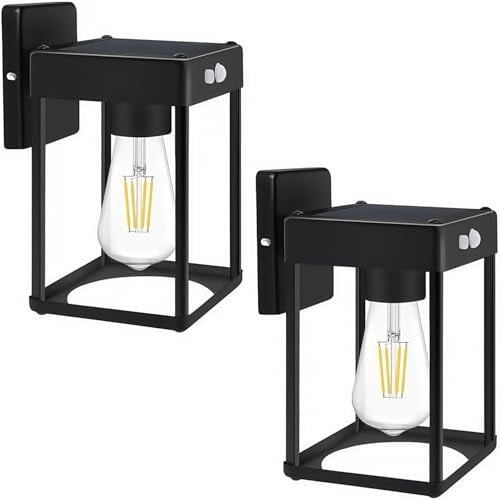 Metal Solar Wall Lights with Clear Glass Shade - 2 Pack Deal