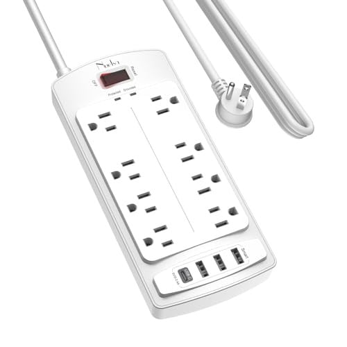 Nuetsa Flat Plug Extension Cord 10' w/ 8 Outlets & 4 USB Ports Deal