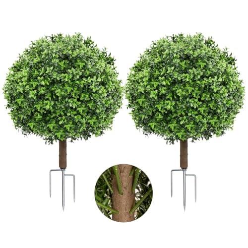 2 Pack 23.7" Artificial Boxwood Topiary Ball Trees