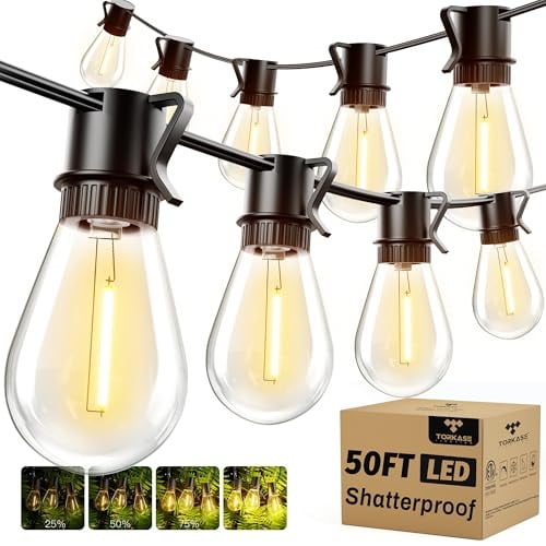 50FT Outdoor Waterproof String Lights LED, S14 Shatterproof Bulbs (15+1) Deal