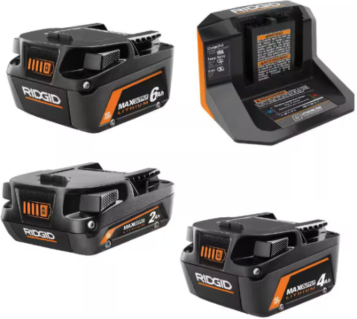RIDGID 18V Lithium-Ion Battery and Charger Starter Kit (2.0Ah, 4.0Ah, 6.0Ah)