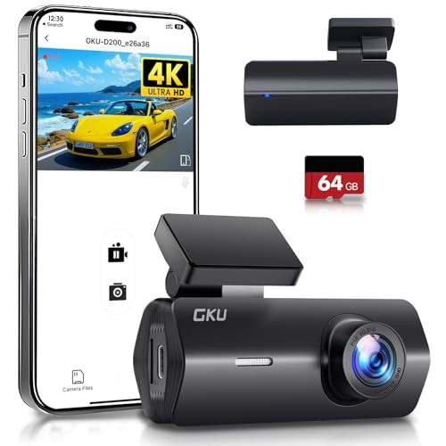 GKU D200 4K Built-in WiFi Dash Cam with 64GB SD Card