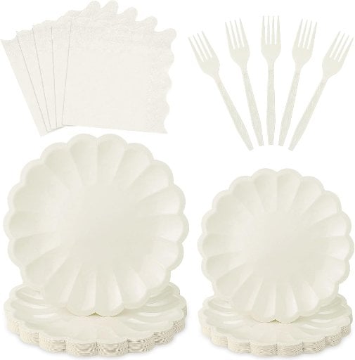 96 Pcs Ivory Paper Plates and Napkins Party Supplies Deal
