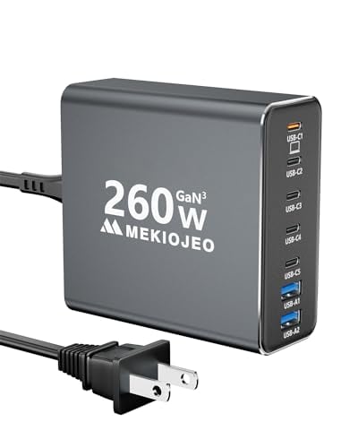 MEKIOJEO 260W 7 Ports USB C GaN Charger