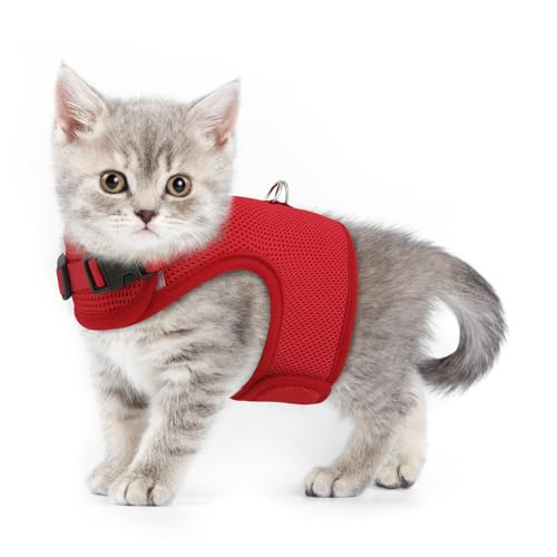 MoNiBloom Soft Cat Harness for Walking Escape Proof and Travel, Kitten Adjustable Breathable Vest Harness - Red, XS