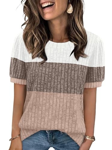 Sipaya Womens Short Sleeve Sweater Textured Tunic Tops Deal