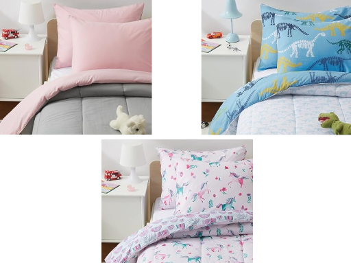 Amazon Basics Kids' 3-Piece Reversible Cotton Shell Comforter Set (Full/Queen, Unicorns & Rainbows) Deal