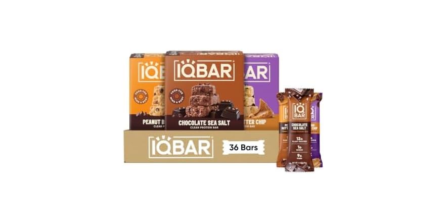 IQBAR Clean High Protein Bars, Low Sugar Snack, Chocolate Variety 36 Count
