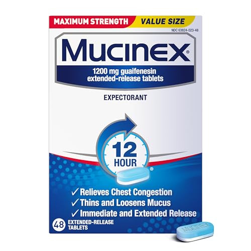 Mucinex 12 Hour Maximum Strength 1200 mg Guaifenesin Extended-Release Tablets 48-Count