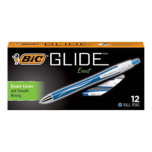 BIC Glide Exact Blue Retractable Ballpoint Pens, Fine Point, 12-Count