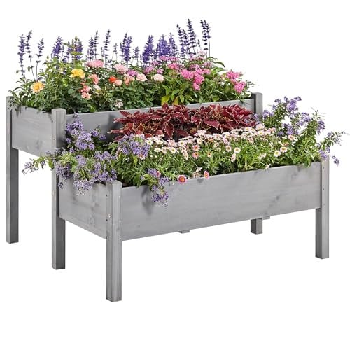Yaheetech 47" 2-Tier Wooden Raised Garden Bed (Natural Wood)