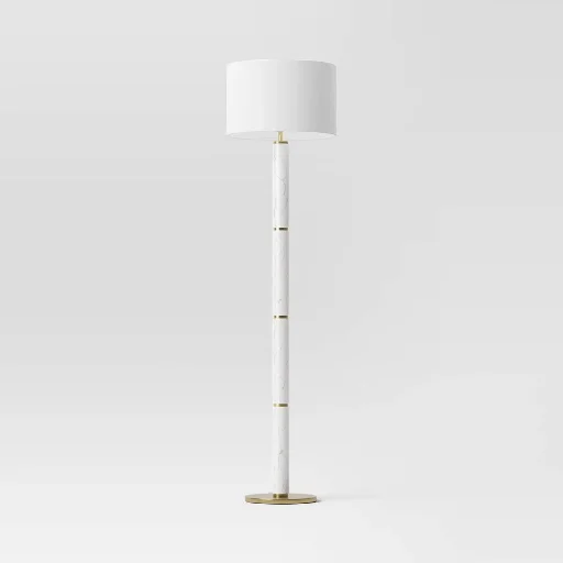 Threshold Faux Marble Stick Floor Lamp Modern Standing Linen Shade White Deal