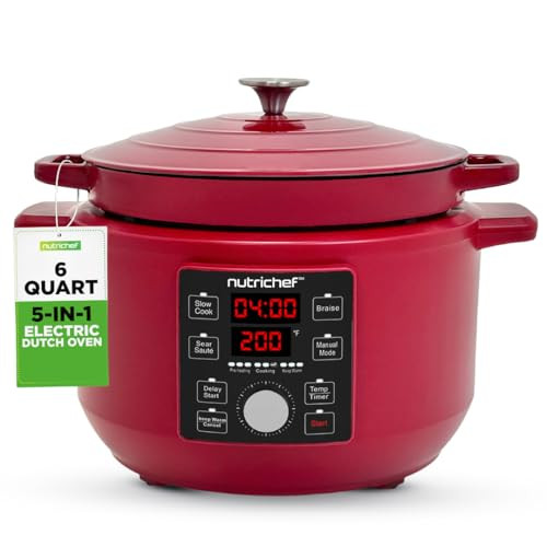 6-Quart 1500W Electric Dutch Oven 5-in-1 Enamel Coated Cast Iron Pot