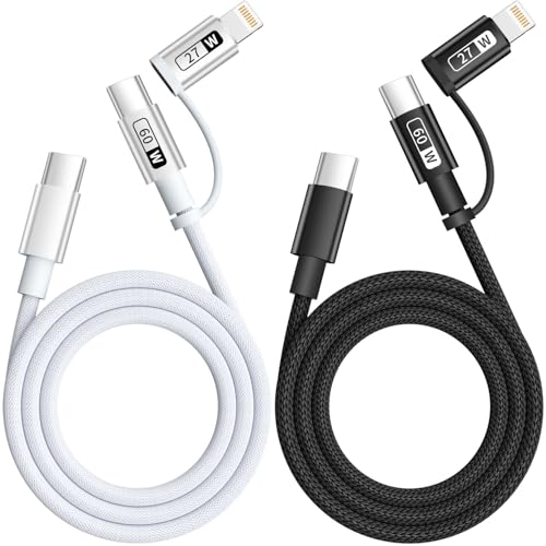 2-Pack 4' IDISON 2-in-1 USB-C to USB-C & Lightning Cable (60W/27W)