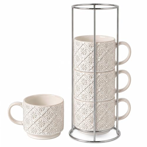 SumitlEyao Stackable Coffee Cup Set of 4 with Stand