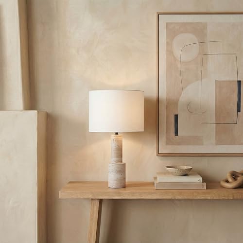 SAFAVIEH Couture Lighting Collection Tywin Travertine/White 27-inch Dimmable Table Lamp Deal