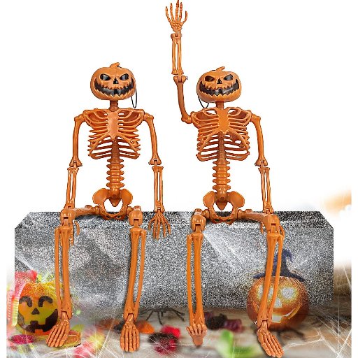 TETOU Halloween Pumpkin Skeleton Decorations with Posable Joints 2-Packs