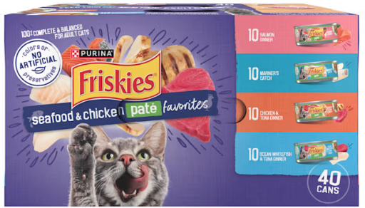 Purina Friskies Seafood and Chicken Pate Favorites Wet Cat Food Pate Variety Pack, 5.5 oz., 80 Count