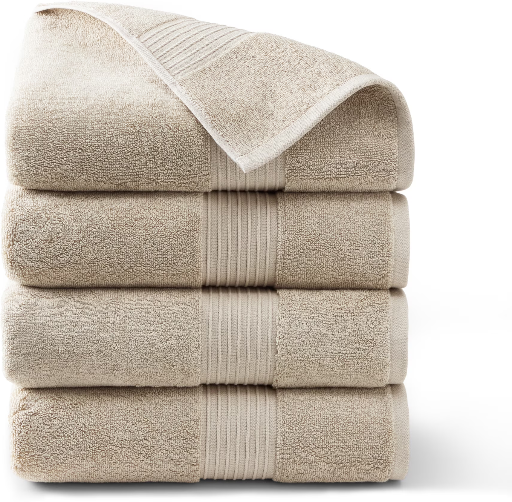 TOWN & COUNTRY EVERYDAY 4-Piece 30"x58" Solid Dobby Border Bath Towel Set (650GSM, Beige)