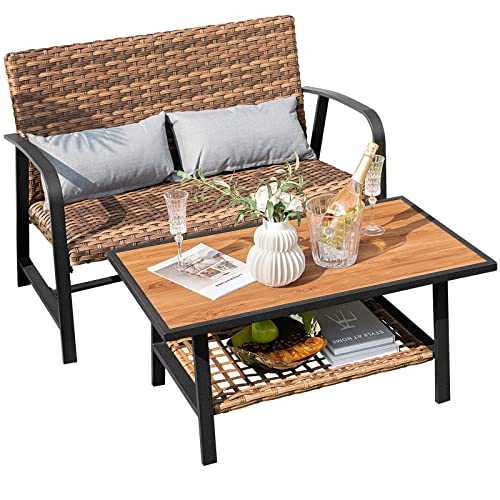 Tangkula 2 Pieces Patio Wicker Furniture Set with 4D Air Fiber Quick Dry Cushion