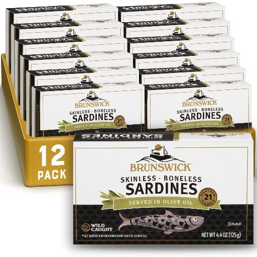 Brunswick Wild Caught Skinless and Boneless Sardines in Olive Oil 4.4 Ounce (Pack of 12) Deal