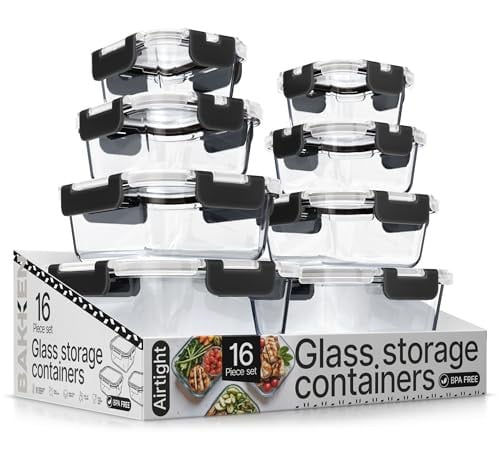 16-Piece Bakken Borosilicate Glass Food Storage Containers w/ Lids (Black) Deal
