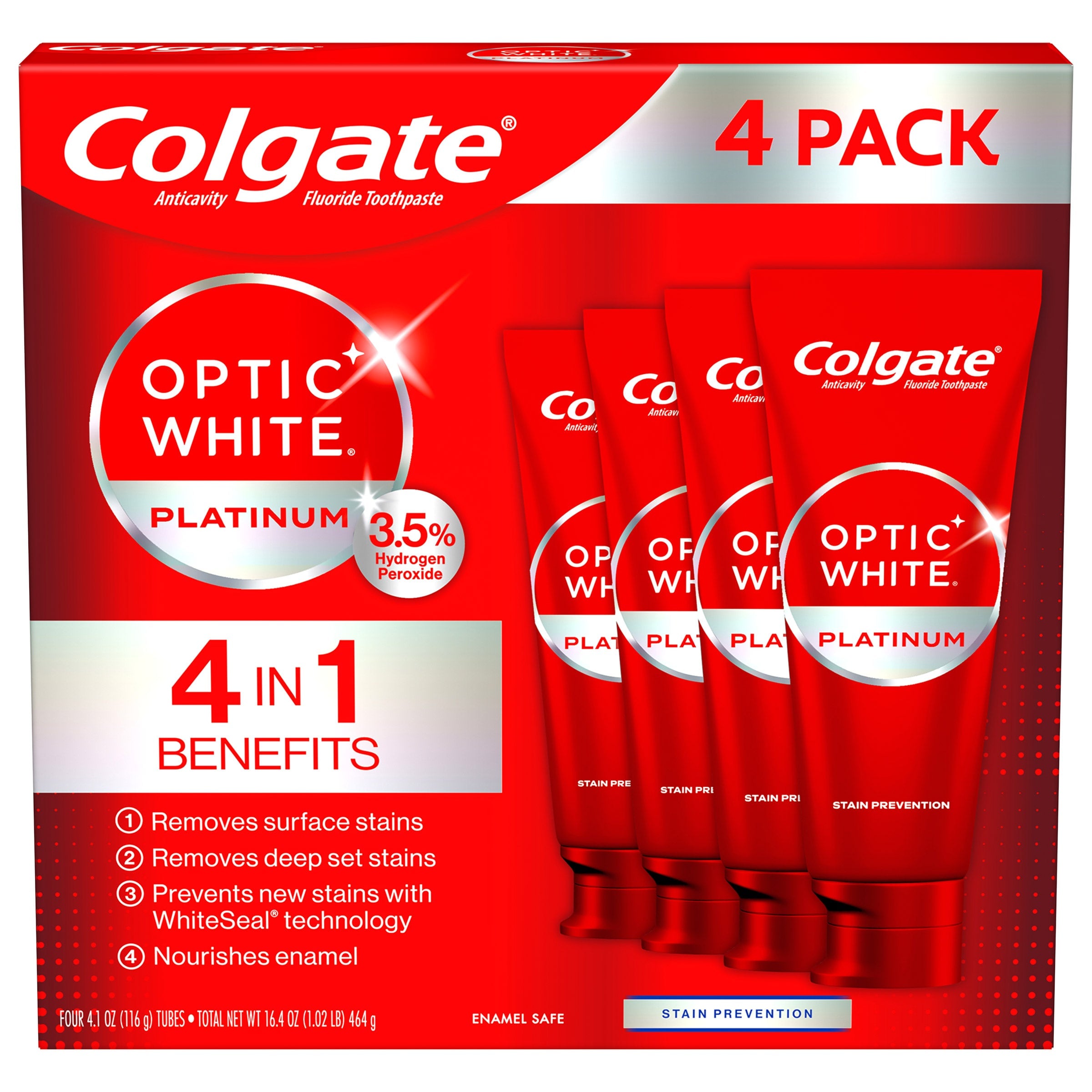 Colgate Optic White Platinum Toothpaste 4.1 oz 4-Pack