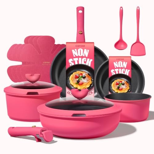 CAROTE 15-Piece Pots and Pans Set Non Stick with Detachable Handle