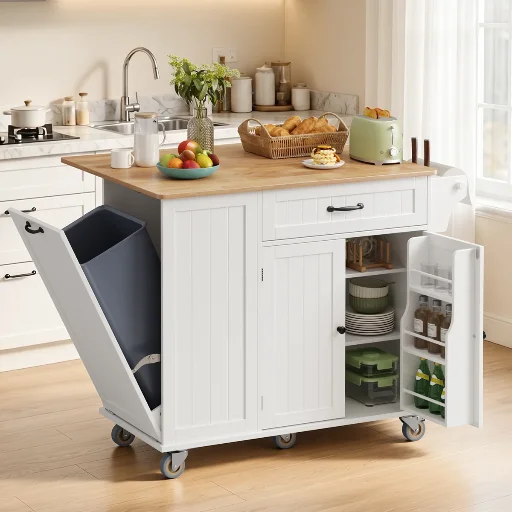 Ophelia & Co. Solid Wood Top Mobile Kitchen Island with Tilt-Out Trash Bin Compartment Deal