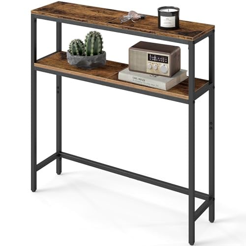 VASAGLE 2-Tier Narrow Console Table Rustic Brown & Black (7.9"D x 31.5"W x 31.5"H)
