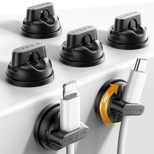 LISEN 360° Rotating Magnetic / Adhesive Cord & Cable Holders 6-Count (Black) Deal