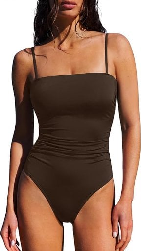 (Prime Deal) Women’s One Piece Swimsuit (Dark Brown)