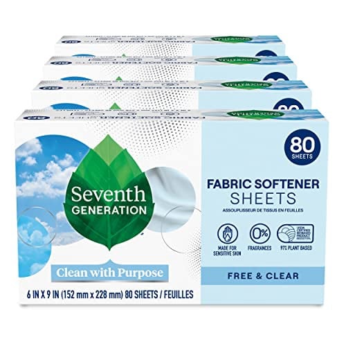 Seventh Generation Dryer Sheets Fabric Softener Free & Clear Fragrance Free 80 Sheets (Pack of 4) Deal