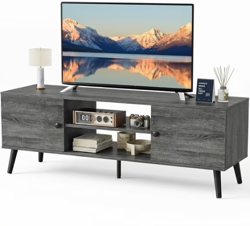 GIANNA TV Stand for TVs up to 60" with Storage & 2 Cabinets (Gray)