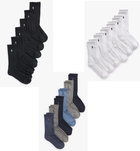 Polo Ralph Lauren Assorted 6-Pack Crew Socks (3 Colors)