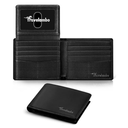Travelambo Men's Slim RFID Bi-Fold Leather Wallet w/ 2 ID Window